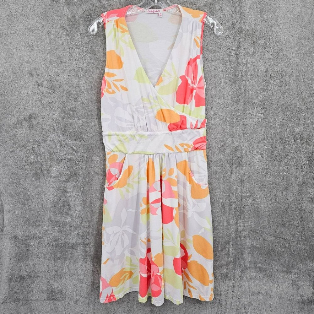 Fresh Produce Dress M White Colorful Blossoms Lily Stretchy Knit Tank Pockets